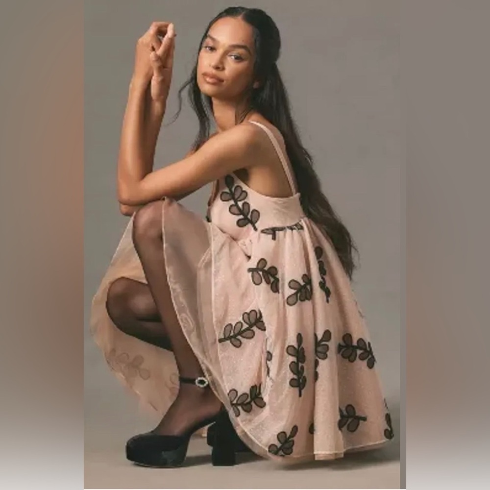 Anthropologie Square-Neck Tulle Babydoll Mini Dress - Picture 4 of 6